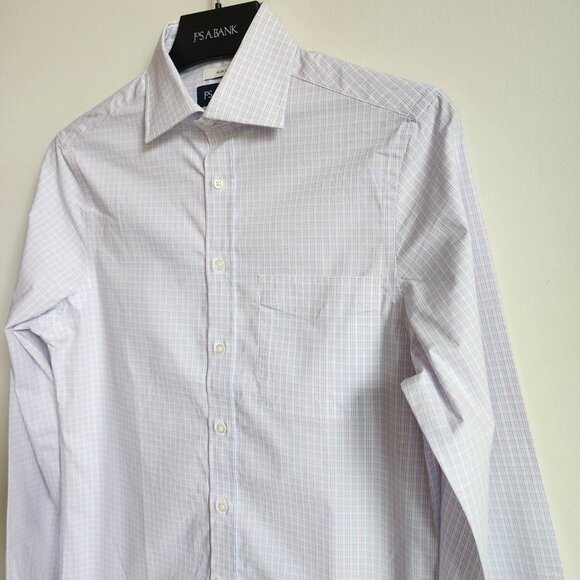 14.5 32/33 Dress Shirt White Blue Pink Checked Jos A Bank Size New Checks Mens - Picture 15 of 17